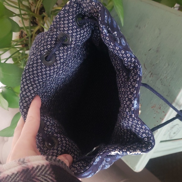 Vintage Vera Bradley Blue Coin Quilted Drawstring Backpack Bag - Picture 8 of 8